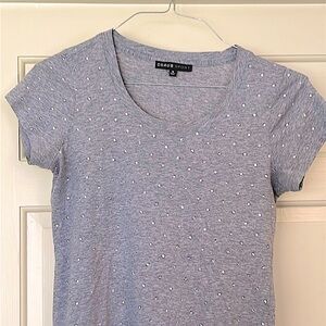 Chaus Gray Rhinestone’s All Over Bling Women's Top Short Sleeve Size Medium